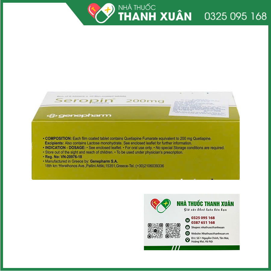 Seropin 200mg điều trị tâm thần phân liệt, hưng cảm lưỡng cực, trầm cảm lưỡng cực
